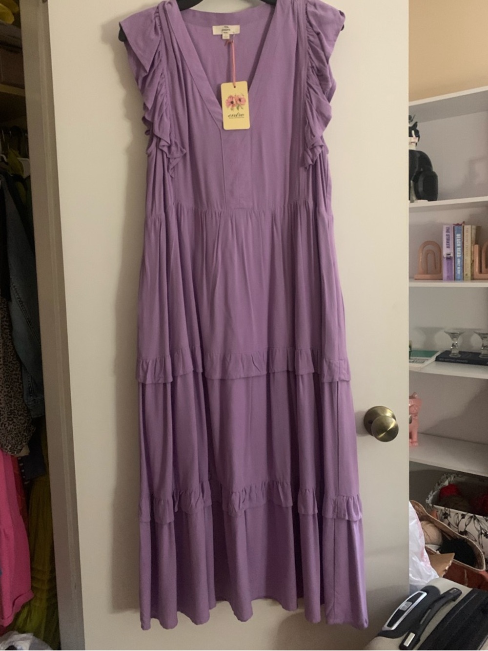 Lavender Ruffle Sleeve Maxi Dress